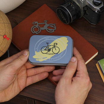 Personalised Hand Drawn Cycling Bike Tool Tin Gift, 10 of 11