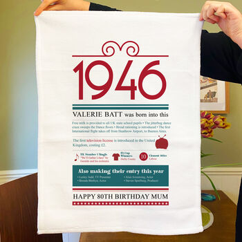 Personalised 80th Birthday Gift Microfibre Tea Towel, 7 of 9