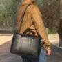 Minimalist Leather Briefcase Laptop Bag Black, thumbnail 3 of 9