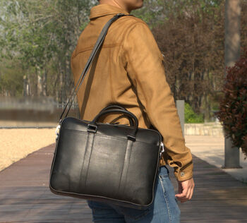 Minimalist Leather Briefcase Laptop Bag Black, 3 of 9