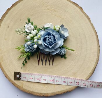 Dusty Blue And White Flower Hair Comb, 3 of 4