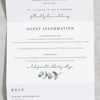 Eucalyptus Greenery Wedding Invitation Concertina, 3 of 8