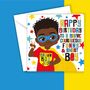 Black Boys Super Hero Birthday Card, thumbnail 1 of 5