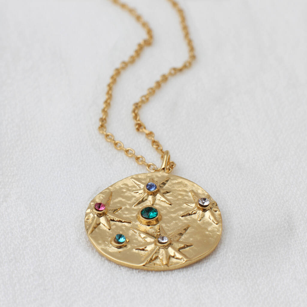 18ct Gold Crystal Celestial Disc Necklace, 1 of 6