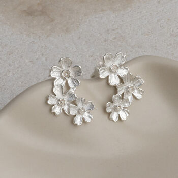 Sterling Silver Triple Flower Studs, 4 of 5