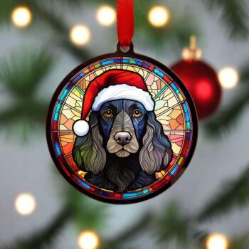 Working Cocker Spaniel Black In Santa Hat Suncatcher Decoration, 5 of 8