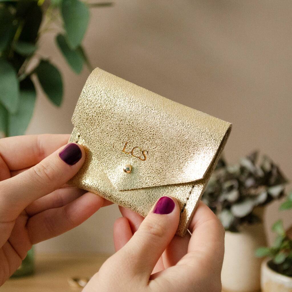 Personalised Gold Leather Jewellery Pouch, 1 of 7