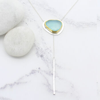 Chalcedony Gemstone Sterling Silver Lariat Necklace, 5 of 6