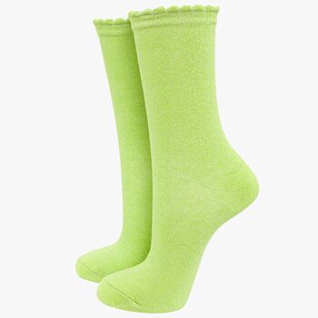 Women's Glitter Socks Lime Green, 2 of 4
