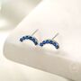 Sterling Silver Sapphire Blue Cz Curved Bar Tiny Stud Earrings, thumbnail 1 of 12