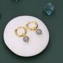 Sterling Silver Genuine Labradorite Stone Beaded Huggie Hoop Earrings, thumbnail 7 of 11