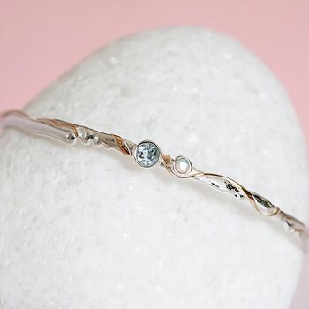 Sterling Silver Organic Blue Opal And Topaz Bangle, 3 of 9