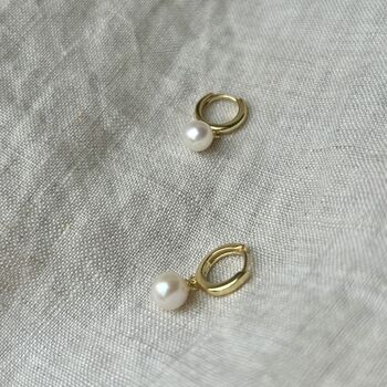 Chloe 18ct Gold Plate Pearl Huggies, 2 of 3