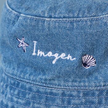 Personalised Seashell Denim Bucket Hat, 2 of 3