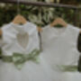 Duchess Satin Flower Girl Dress – Pearl Heart Back And Tulle Skirt Handmade UK, thumbnail 2 of 8