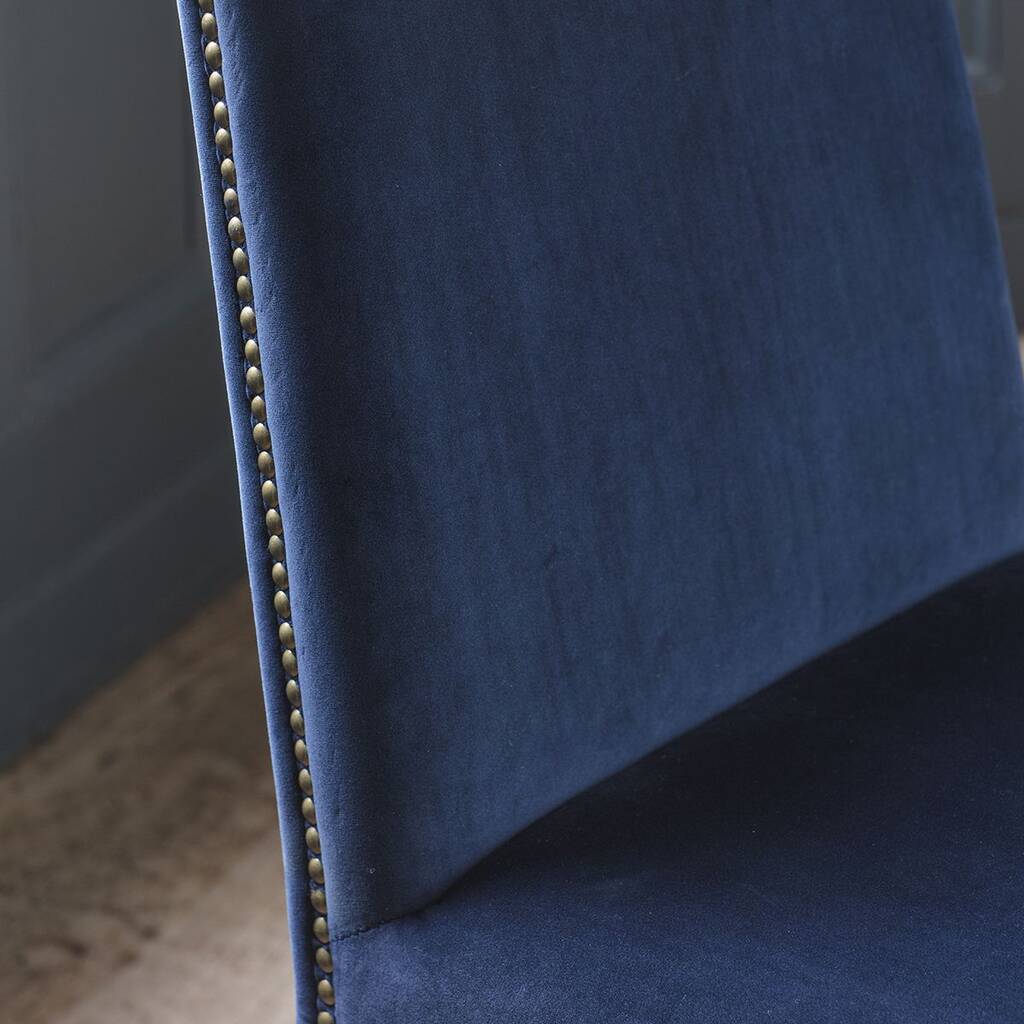 Midnight Blue Velvet Studded Dining Chair Set Of Two By Primrose