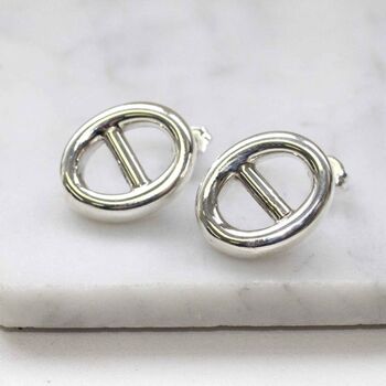 Chunky Oval Bar Sterling Silver Stud Earrings, 2 of 5