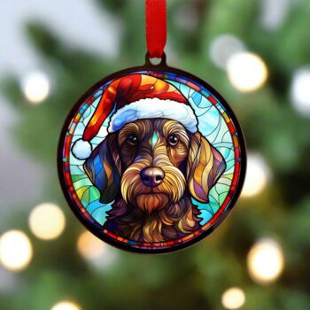 Dachshund Wirehaired In Santa Hat Suncatcher Decoration, 2 of 6