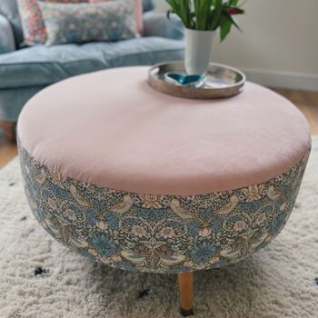 Louis Footstool In Strawberry Thief And Blush Velvet, 2 of 4