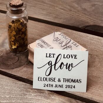 Let Love Glow Personalised Wedding Favours Rubber Stamp, 2 of 3