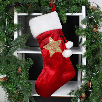 Personalised 1st Christmas Red Hanging Stocking, 2 of 2