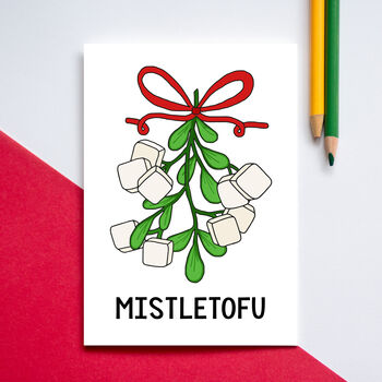 'Mistletofu' Funny Vegan Christmas Card, 2 of 3