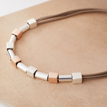 Three Tone Cube Detail Necklace, 3 of 3