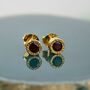 Garnet January Birthstone Gold Plated Silver Stud Earrings, thumbnail 2 of 7