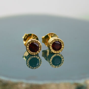 Garnet January Birthstone Gold Plated Silver Stud Earrings, 2 of 7