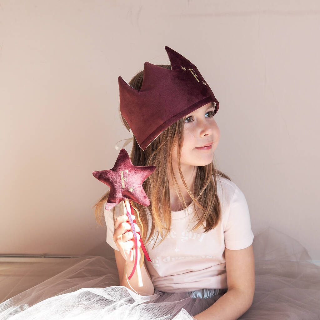 Personalised Velvet Dress Up Crown In Burgundy By Magic + Monroe