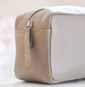 Leather Wash Bag Stone Two Sizes, 6 of 10