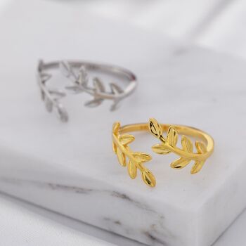 Sterling Silver Olive Leaf Ring, 3 of 12