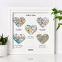 Five Personalised Heart Maps Framed Print, thumbnail 3 of 10