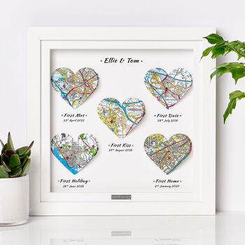 Five Personalised Heart Maps Framed Print, 3 of 10