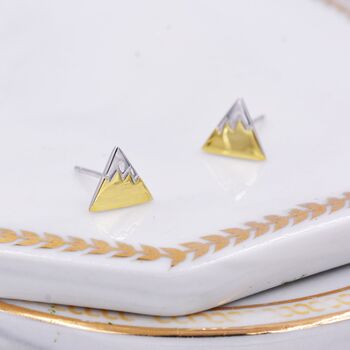 Sterling Silver Fuji Mountain Stud Earrings With 18ct Gold Coating, 5 of 12