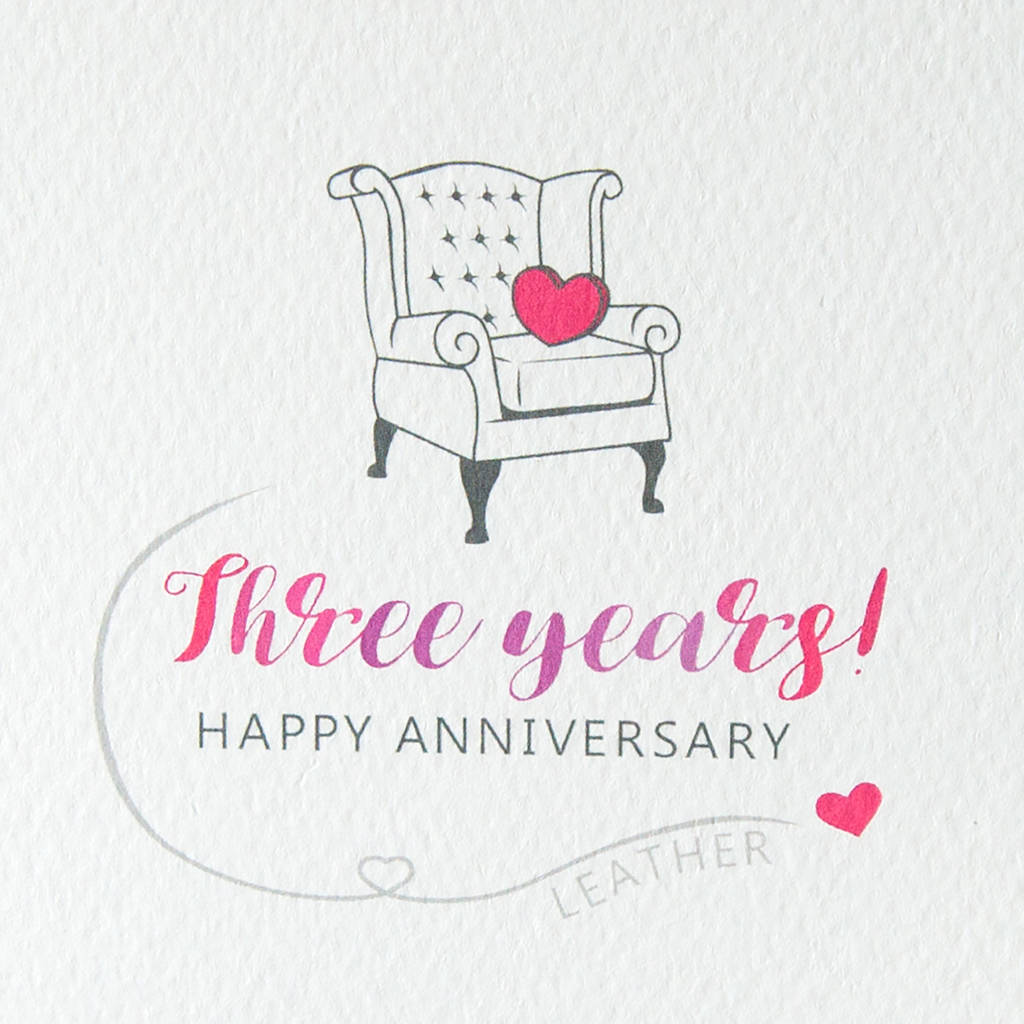 third wedding  anniversary  card  leather by miss shelly 