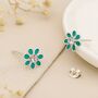 Sterling Silver Teal Forget Me Not Flower Stud Earrings, thumbnail 1 of 8