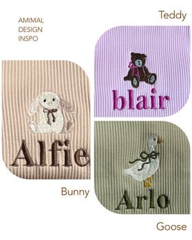 Goose Personalised Baby Zip Sleepsuit – Embroidered Baby Grow With Name – Bunny , Teddy Bear Or Goose, 4 of 12