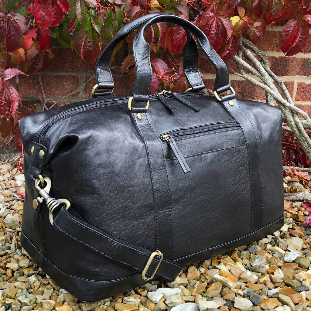 Black Buffalo Leather Travel Bag, Holdall, Gym Bag By Holly Rose ...