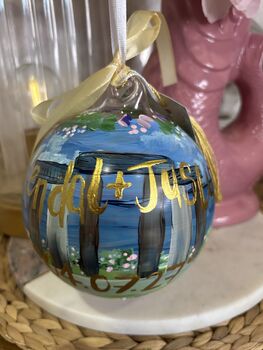 Hand Painted Wedding Venue Bauble – Custom Illustration With Couple’s Names And Date, 9 of 12