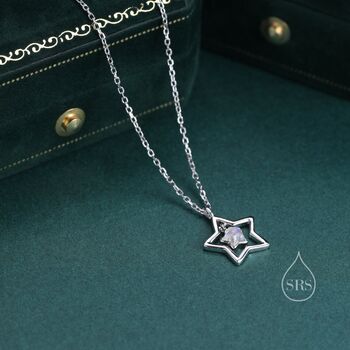 Moonstone Star Pendant Necklace In Sterling Silver, 3 of 10