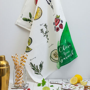 Gin Garnish Botanicals Watercolour Tea Towel Set, 2 of 5