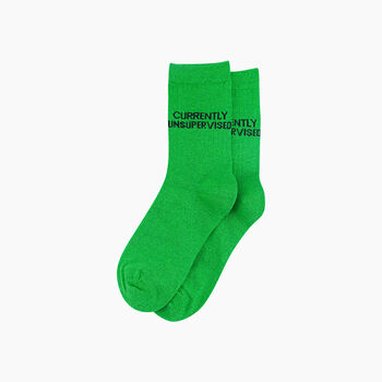 Currently Unsupervised Combed Cotton Glitter Socks In Lime, 3 of 4