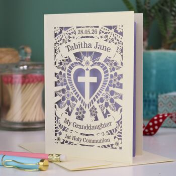 Personalised Papercut First Holy Communion Card My/Our Granddaughter, 5 of 6
