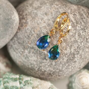 Annie Blue And Green Charm Gold Hoop Earrings, 2 of 2