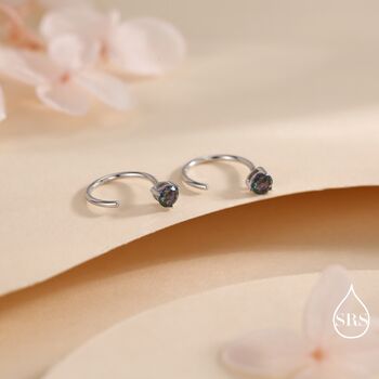 Sterling Silver Mystic Topaz Crystal Huggie Hoop Threader Earrings, 7 of 12