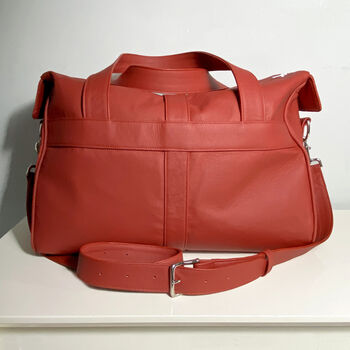 Personalised Handcrafted Red Leather Travel Bag, 6 of 6