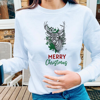 Merry Christmas Sweatshirt With Reindeer, 3 of 5