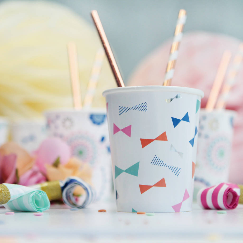 Colourful Bow Print Paper Party Cups By Postbox Party