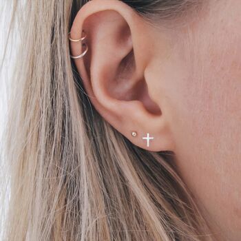 Tiny Sterling Silver Cross Stud Earrings, 2 of 7